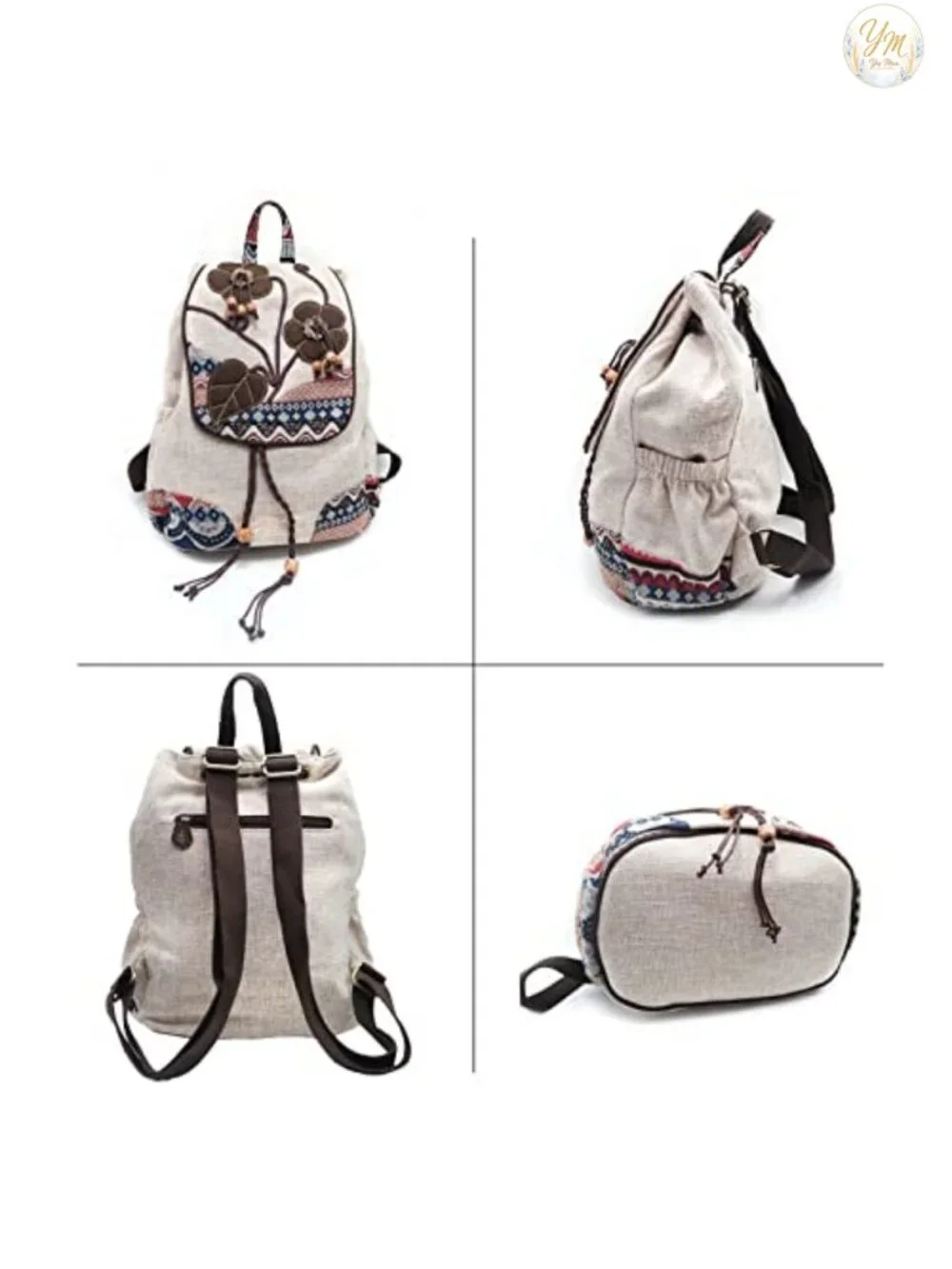 Vintage Bohemian Convertible Anti-Theft Canvas Drawstring Backpack Purse Women